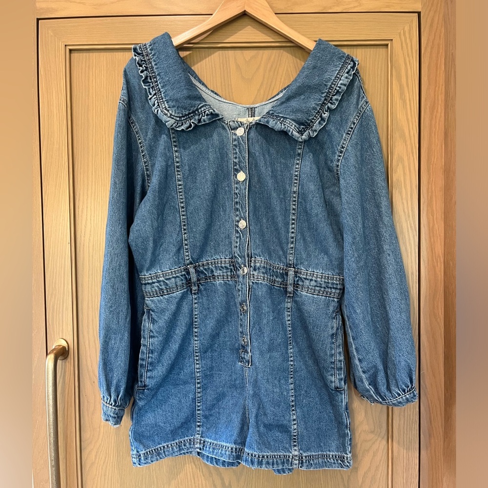 Free People We The Free NWOT Peplum Collared Denim Long Sleeve Romper